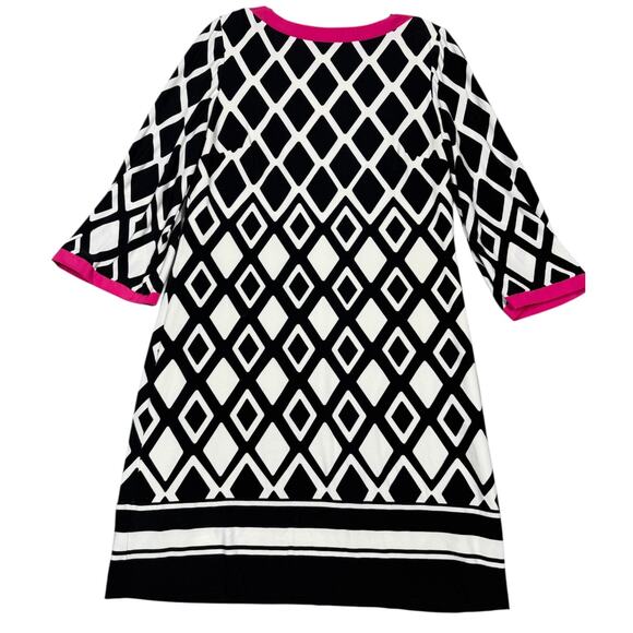 Eliza J Diamond Print Shift Dress Black White Pink Size 6P - Picture 2 of 8